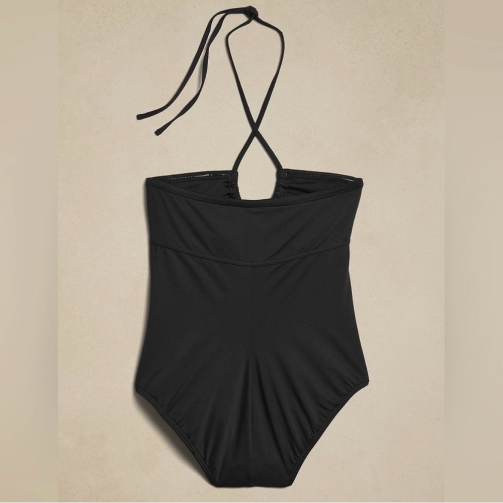🏷️ NWT Banana Republic Black Double Keyhole One Piece Swimsuit Extra Lar… - Picture 2 of 7